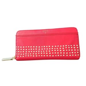 Fossil Red Polka Dots Women's Wallet with Gold